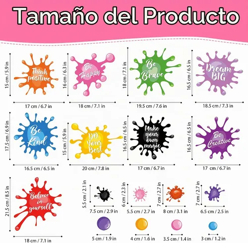 Vista 4 de Calcomanías de pared coloridas con frases inspiradoras, pintura de acuarela, calcomanías de pared con salpicaduras de tinta, calcomanías de pared