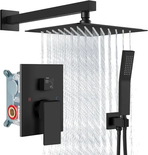 Vista 21 de Aolemi Sistema de ducha tipo lluvia de 12 pulgadas, cabezal de ducha cepillado Nikcel Combo Set con ducha de mano válvula de montaje en pared grifo