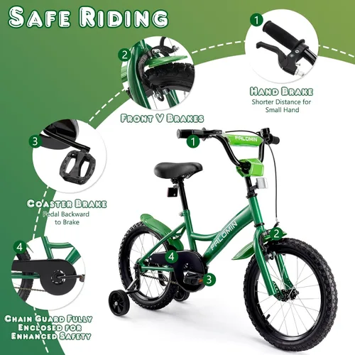 Vista 4 de 14/16/18 Inch Children’s Bike for Toddlers Kids Ages 3-9, Safe Non-Slip Tires, Removable Training Wheels, Coaster Brake, Easy Assembly, Perfect for