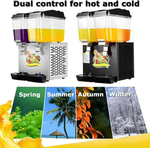 Vista 4 de Dispensador de jugo frío y caliente, dispensador de bebidas transparentes de acero inoxidable 32L, dispensador de bebidas comerciales de jugo Negro