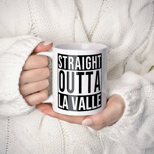 Vista 2 de Straight Outta La Valle USA Souvenir Coffee Mug. Funny, I Love City Gift For Men Women Birthday Mothers Day Fathers Day Christmas. 11 Ounces.