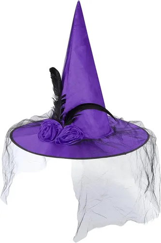 Vista 23 de Zando Sombreros de bruja de encaje para mujer, accesorios de disfraz de Halloween, accesorios de disfraz de bruja plegables para colgar