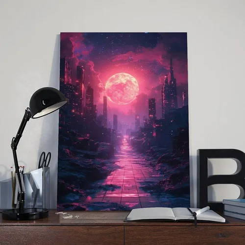 Vista 8 de Synthwave Neon City Print – Retro Sci-Fi Digital Art – Modern Vibrant Wall Decoration Modern Wall Prints Abstract Geometric Minimalist Art Framed