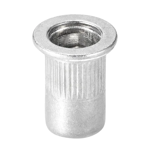 Vista 4 de uxcell 1/4-20 Tuercas de remache de aleación de aluminio moleteado cabeza plana roscada tuerca de inserción plateada 25pcs