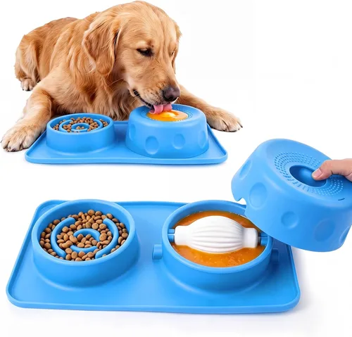 Vista 9 de Slow Feeder Dog Bowls for Liquid/Dry Food, Bone Broth Dog Lick Bowl 380ML Black