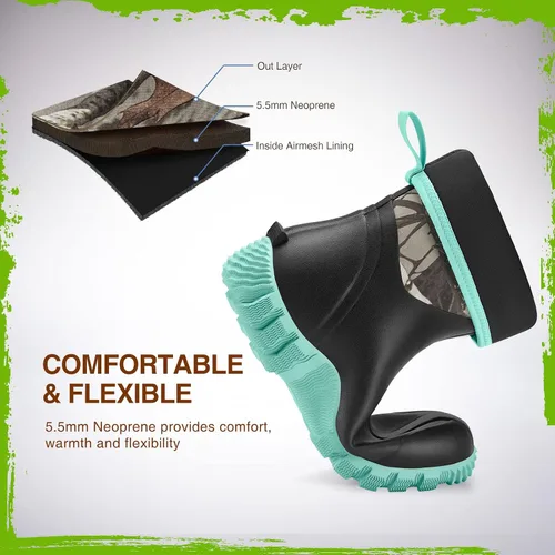 Vista 3 de TIDEWE Botas de goma para mujer, botas de lluvia aisladas de neopreno de 0.217in con vástago de acero, botas de caza impermeables de media