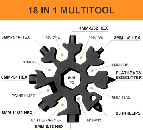 Vista 2 de Herramienta Multifuncional de Copo de Nieve 18 en 1, Rellenos de Calcetín para Hombres, Geniales Gadgets de Herramientas de Acampada para Hombres