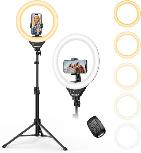 Vista 9 de UBeesize Anillo de luz de 12 pulgadas con soporte de teléfono superior, luz LED para selfie con soporte y soporte para teléfono para iPhone
