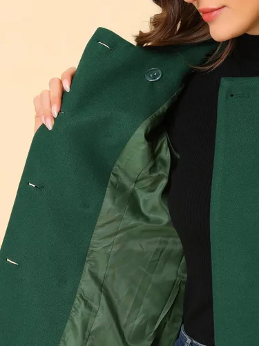 Vista 5 de Allegra K - Gabardina larga de invierno con cuello Peter Pan y botonadura doble para mujer