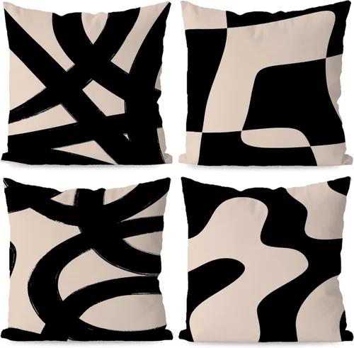 Vista 6 de KEUSPI Fundas de almohada decorativas negras y beige, juego de 4 fundas de almohada negras para sofá, decoración del hogar, estilo boho moderno