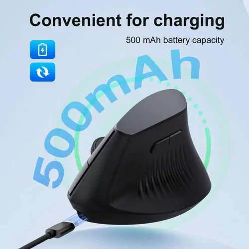 Vista 7 de Ratón ergonómico Bluetooth, mouse vertical inalámbrico recargable para túnel carpiano con conexión USBC y BT 5.0/3.0 y 2.4G, silencioso, fácil