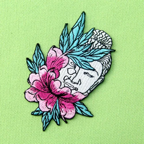 Vista 3 de Parche bordado con apliques de flor de loto y Buda para coser