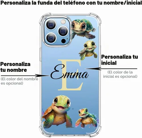 Vista 2 de Nombre personalizado e inicial – Cute Turtle - Funda transparente para iPhone 16 Pro Max 15 14 13 12 11 Xs Max Xr SE3 8 7 6 Plus 11 Pro Mini
