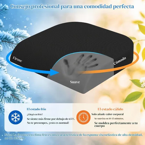 Vista 9 de TranquilRelax Cojín de asiento de espuma viscoelástica para silla de oficina, 3 pulgadas, color negro Medium-firm Support for Long Sitting