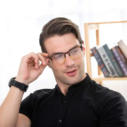 Vista 9 de Gafas de lectura K Kenzhou para el ordenador, con bloqueo de luz azul, gafas ligeras para mujer, paquete de 2 unidades (negro/amarillo)
