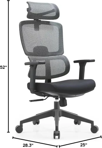 Vista 3 de Silla de escritorio ejecutiva de malla prémium para oficina en casa, con lumbar ergonómico, color negro