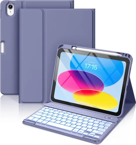 Vista 11 de Hamile Funda para iPad de 11ª y 10ª Generación con Teclado - Funda de Teclado Folio Inalámbrico Desmontable con Retroiluminación de 7