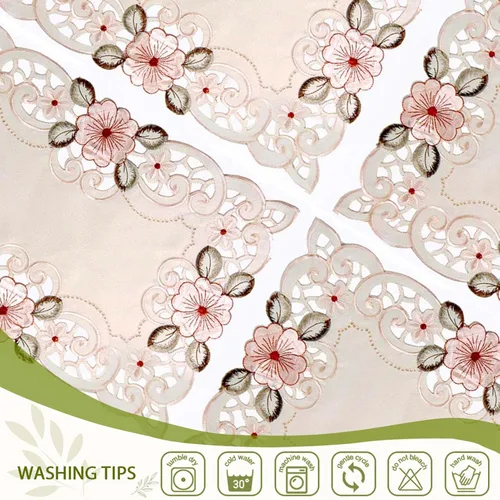 Vista 3 de LeLehome Juego de 4 manteles individuales bordados con flores, manteles individuales oblongos beige rosa, decoración para hogar, cocina, comedor