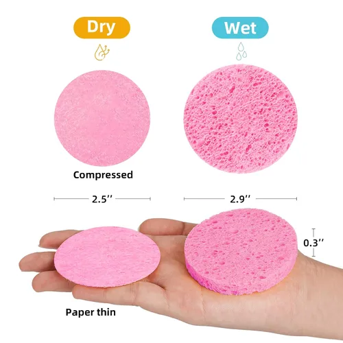 Vista 2 de 120 esponjas faciales comprimidas, 100 % natural, esponjas cosméticas de spa de celulosa para limpieza facial diaria, maquillaje y eliminación