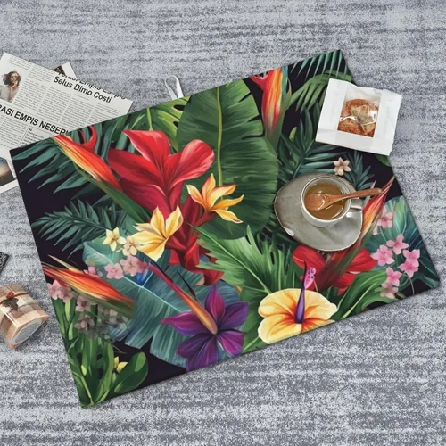 Vista 9 de Planta tropical, flores, impresión, estera de secado de platos de microfibra, almohadilla de secado absorbente para encimera de cocina, tapete
