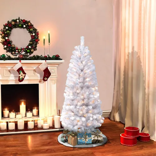 Vista 5 de Puleo International Árbol de Navidad artificial preiluminado de 4.5 pies con 150 luces, color blanco