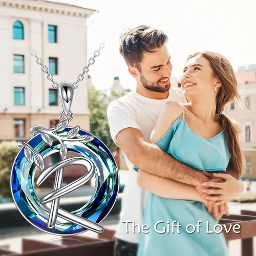 Vista 4 de Collar de árbol de la vida, regalos para mujer, plata de ley 925 con letra inicial A-Z, colgante de árbol genealógico, joyería de cristal, regalos