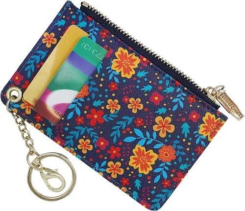 Vista 17 de Carteras pequeñas para mujer, tarjetero de piel delgado, cartera de monedas con llavero