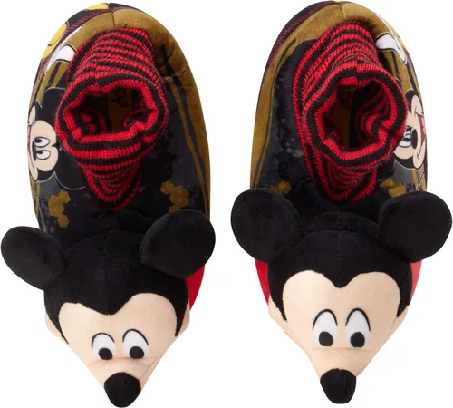 Vista 4 de Disney Boys' Mickey Mouse Slippers 3D Head Plush Sock Top Slippers (ToddlerBoy)