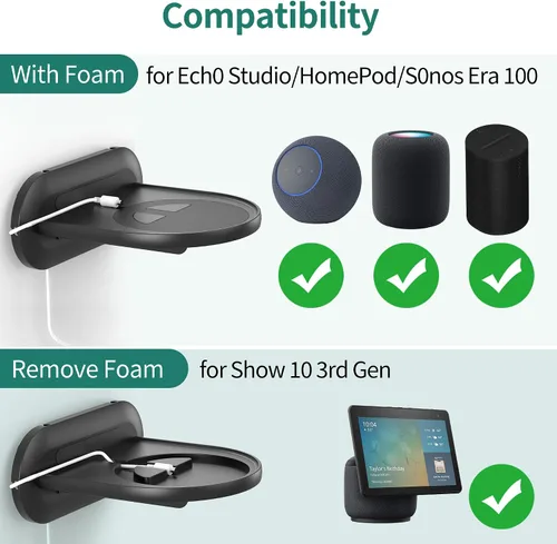 Vista 2 de PlusAcc Soporte de pared para Studio & HomePod & Era 100, negro Estante de soporte de montaje que ahorra espacio con espuma extraíble, gestión