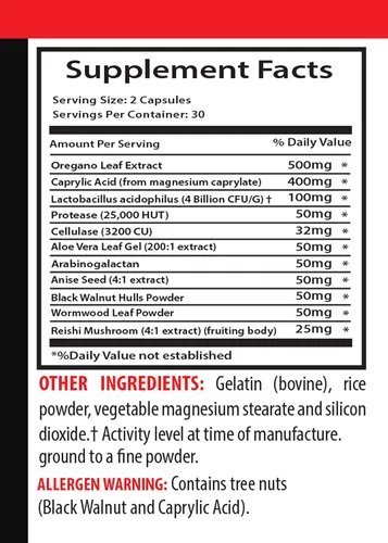 Vista 2 de Polvo orgánico de hongos Reishi - CANDIDA AWAY - Limpieza digestiva (2 botellas de 120 cápsulas) - Suplemento anti crecimiento excesivo - Extracto