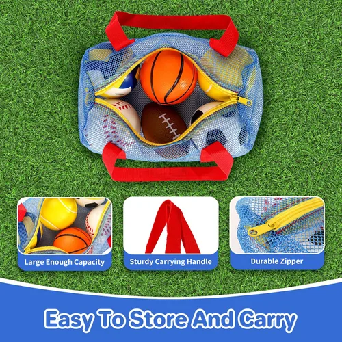 Vista 4 de Pelotas de juguete de regalo para niños pequeños de 3, 4, 5 años, 6 pequeñas bolas deportivas de espuma para bebé con pelota de fútbol soccer