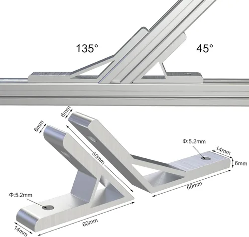 Vista 2 de 4 unids 45 grados/135 grados 2020 esquina soporte de conexión para perfil de extrusión de aluminio serie 2020 (45 grados)