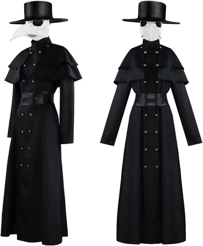 Vista 2 de Disfraz de médico de la peste con máscara de máscara de peste de pájaro, accesorios steampunk, disfraces aterradores de terror