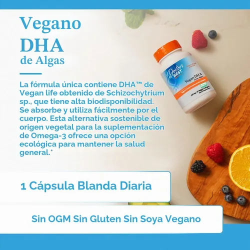 Vista 5 de Doctor's Best DHA vegetariano de algas, sin OMG, vegano, sin gluten, 200 mg, 60