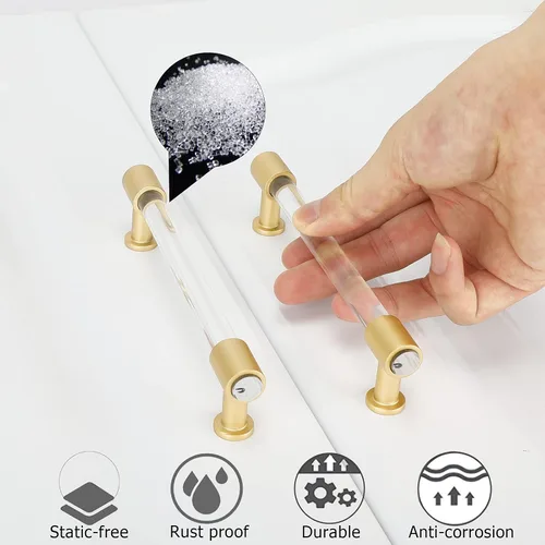 Vista 4 de Goldenwarm Paquete de 10 Pomos Dorados para Gabinete de Acrílico, Pomos para Cajones Decorativos de Acrílico Transparente en Forma de T, Herrajes