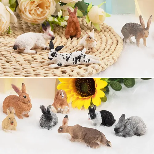 Vista 9 de Toymany 12 figuras de conejo de Pascua para niños, figuras de conejo, juguete de animales de granja para decoración de pasteles, recuerdos de fiesta