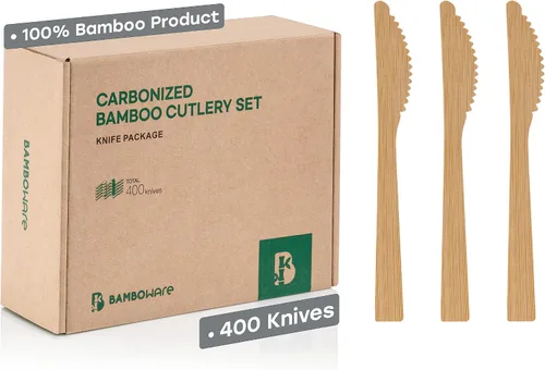 Vista 10 de Utensilios 100% de bambú – Cubiertos desechables carbonizados biodegradables y desinfectados – resistentes y totalmente funcionales
