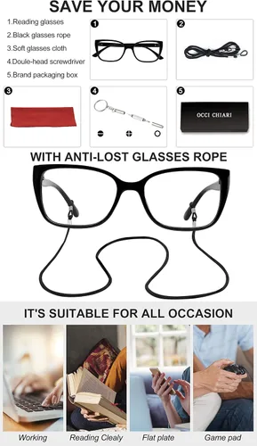 Vista 6 de OCCI CHIARI Gafas de lectura con bloqueo de luz azul para mujer Negro