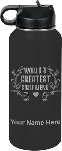 Vista 41 de LaserGram Botella de agua personalizada, World's Greatest Girlfriend, acero inoxidable de doble pared aislada al vacío con popote superior, regalo