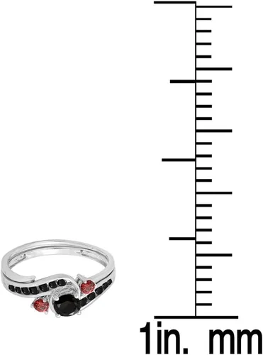 Vista 3 de Dazzlingrock Collection Juego de anillos de compromiso de oro de 10 quilates con diamantes negros y rubí rojo para mujer