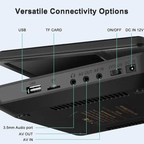 Vista 6 de HotHat Reproductor de DVD Bluetooth para niños Viaje por carretera negro 7