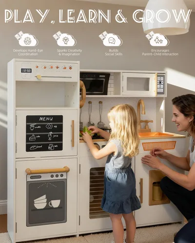 Vista 5 de YUG Set de Cocina de Juguete para Niños con Luces y Sonidos Reales, Juego de Cocina para Niños Pequeños que Incluye Estufa, Horno, Lavavajillas