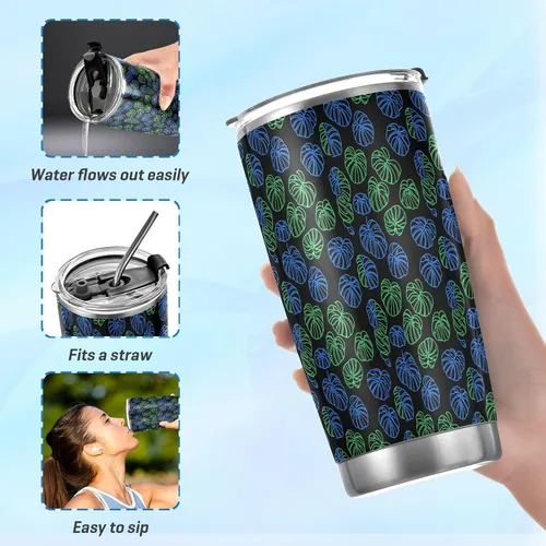 Vista 6 de Plant Green Monstera Deliciosa Stainless Steel vacuum insulated water bottle with Straw Leak Resistant Flip travel coffee mug for outdoor reusable