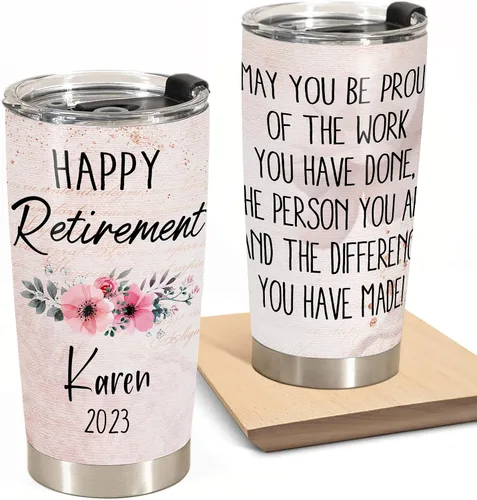 Vista 2 de Vaso aislado de acero inoxidable personalizado para jubilación, regalo de jubilación para mujeres, compañero de trabajo jubilado, dama, jefe, vaso