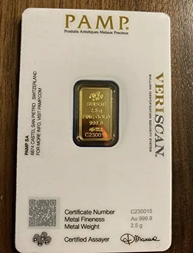 Vista 2 de CERTIFICADO 24KT ORO AMARILLO 2.5G HECHO EN SUIZO SUISSE PAMP COIN BAR #26702, Metal