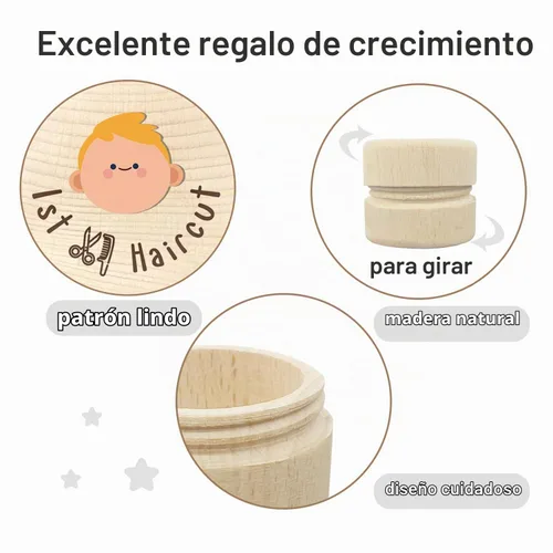 Vista 4 de Caja de recuerdo de bebé para el primer cabello caja de madera para el primer cabello