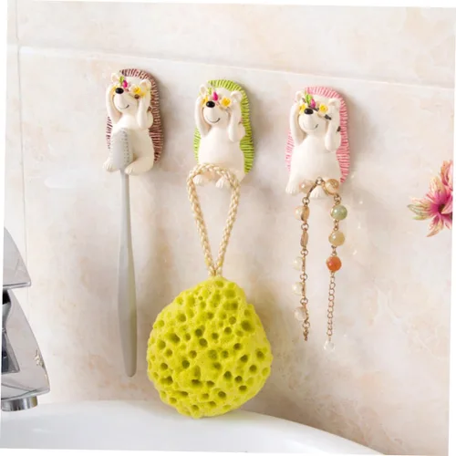 Vista 7 de Artibetter 3 soportes para cepillos de dientes, lindo animal montado en la pared, organizador de cepillos de dientes para niños y adultos (hoja)