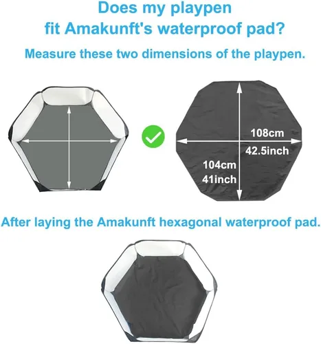 Vista 3 de Amakunft Tapete hexagonal impermeable para corralito de juegos, lavable, apto para corralito de animales pequeños (42.5 x 41 pulgadas), forro