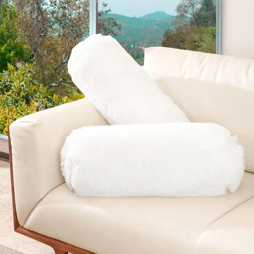 Vista 12 de Cheer Collection Juego de 2 almohadas de cojín peludas, almohadas cilíndricas decorativas para cama y sofá, almohada de cuello redondo, almohada