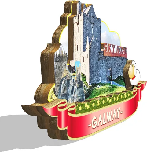 Vista 2 de Imán de Irlanda Galway para nevera de madera 3D, monumentos de viaje, coleccionables, recuerdos, decoración hecha a mano, 2